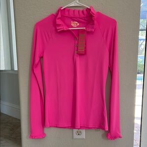 Lilly Pulitzer Luxletic Pink Ruffle Long Sleeve Top
